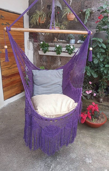 Shredded Purple Hanging Chair - Natural Cotton | Columpiame