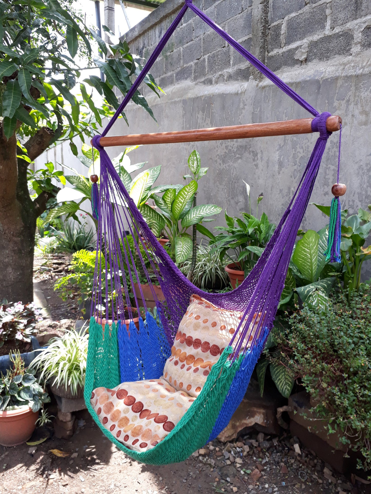 Beautiful Tricolor Hanging Chair - Natural Cotton | Columpiame
