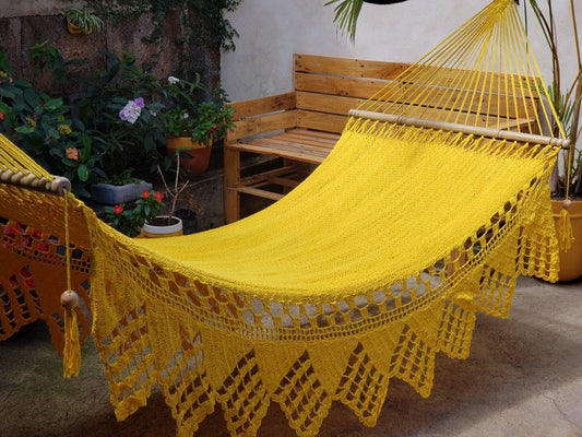 Yellow Hammock with Wood - Natural Cotton | Columpiame