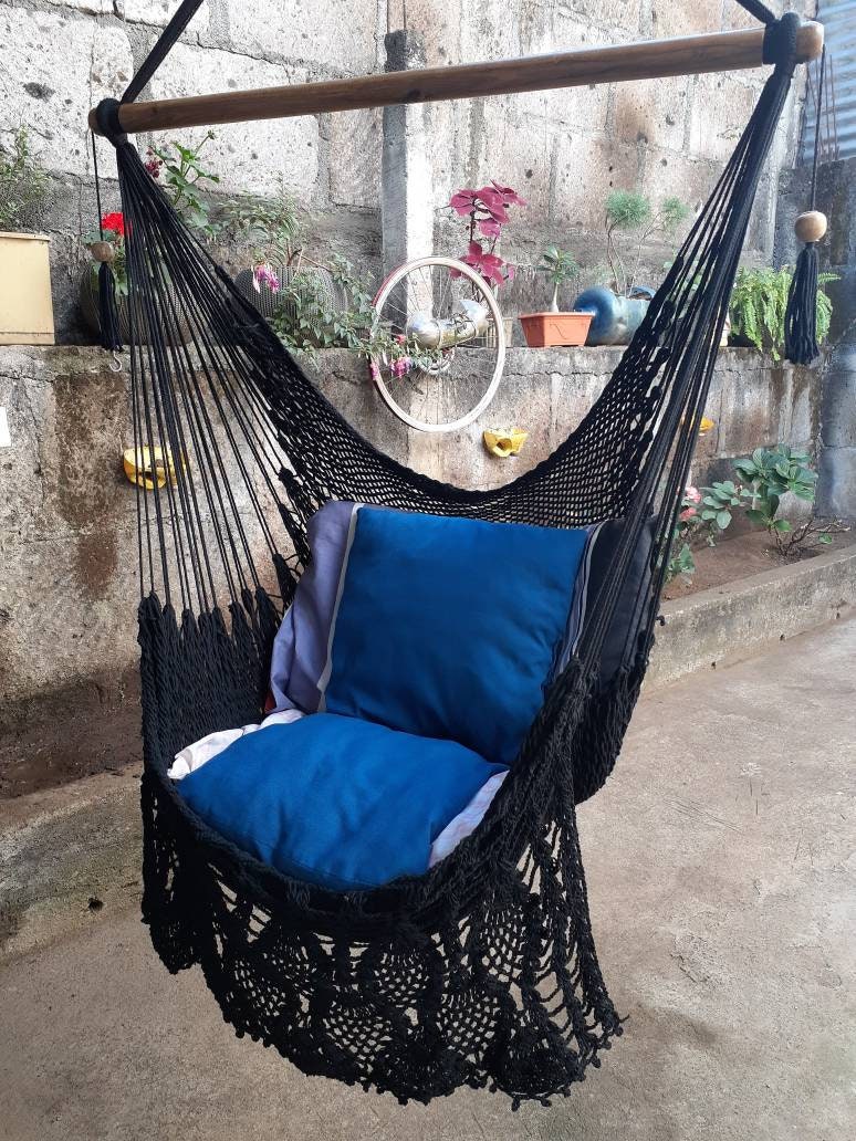 Black Hanging Chair - Natural Cotton & Wood | Columpiame