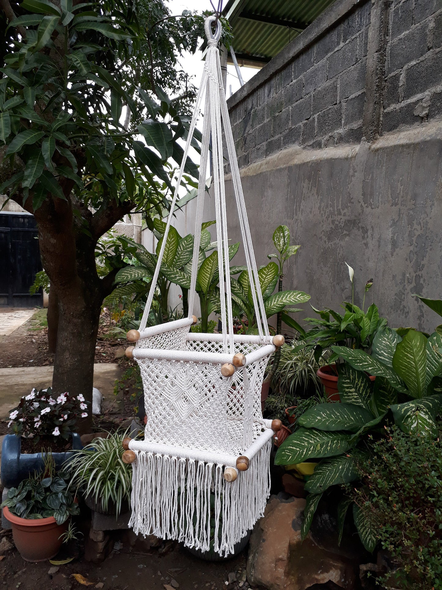 Beige Baby Hanging Chair - Natural Cotton & Wood | Columpiame