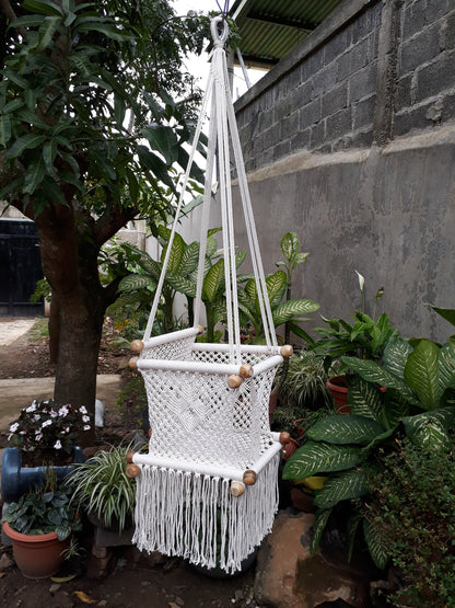 Beige Baby Hanging Chair - Natural Cotton & Wood | Columpiame