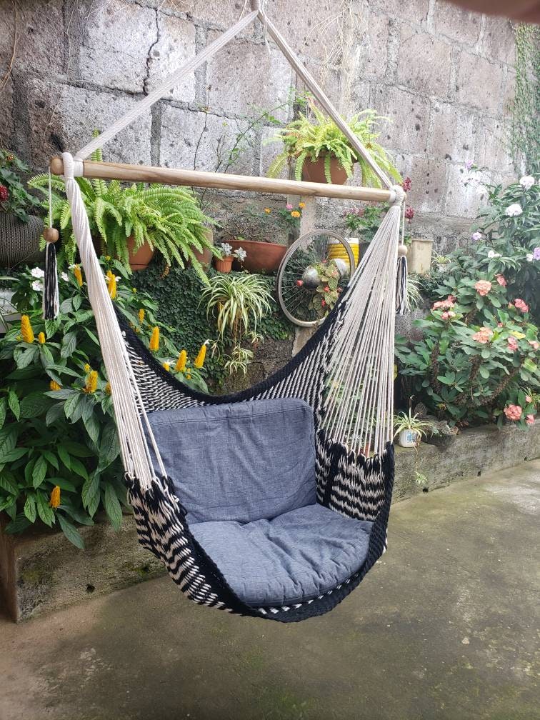 Black and White Cute Hanging Chair - Natural Cotton | Columpiame