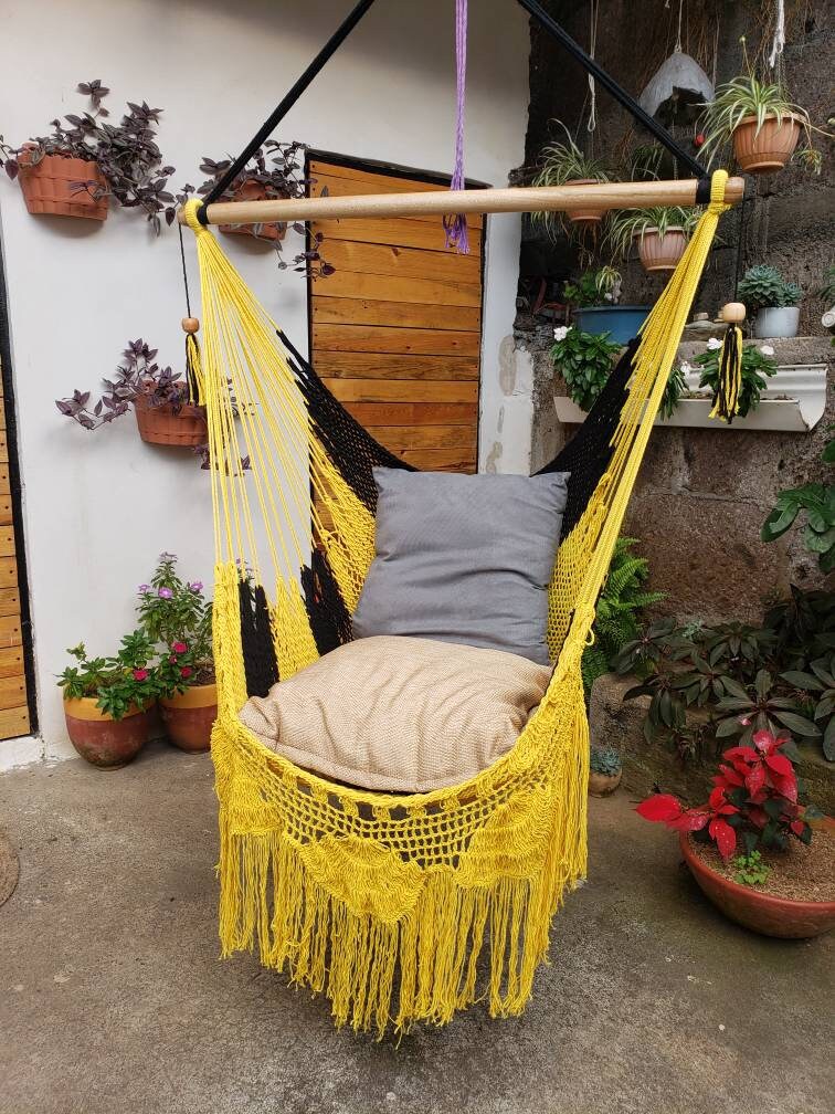 Black and Yellow Hanging Chair Easy to Transport - Natural Cotton | Columpiame