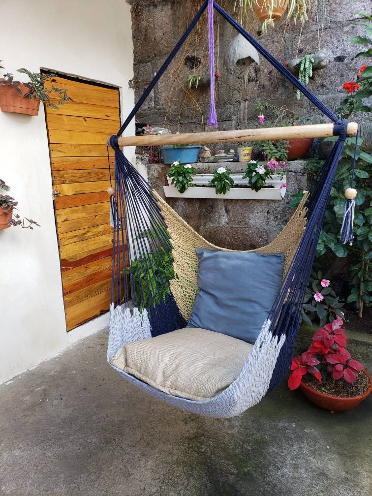Khaki, Gray and Blue Hanging Chair - Natural Cotton | Columpiame