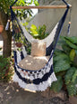 White and Blue Hanging Chair - 100% Natural Cotton | Columpiame