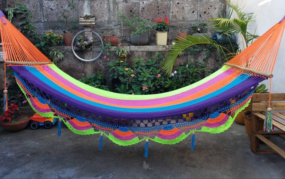 Violet, Turquoise, Orange, Pink and Lime Green Hammock - Natural Cotton | Columpiame