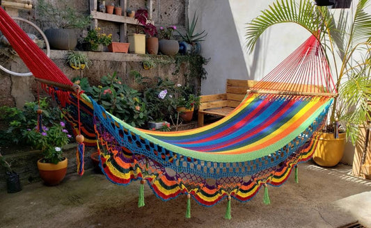 Cute Multicolor Hammock with Wood - Natural Cotton | Columpiame
