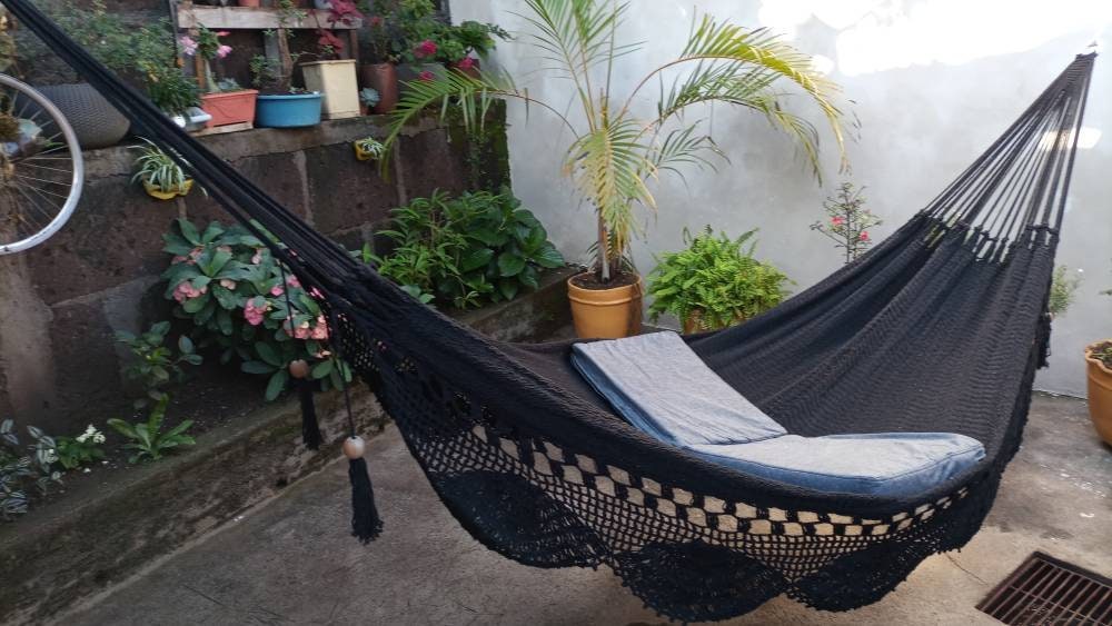 Black Hammock with Special Fringes Without Wood - Natural Cotton | Columpiame