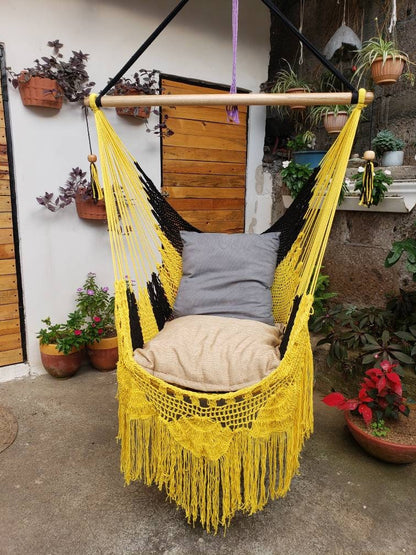 Black and Yellow Hanging Chair Easy to Transport - Natural Cotton | Columpiame