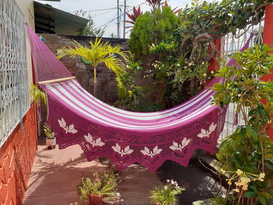 Pink and White Hammock with Flowers Design - Natural Cotton | Columpiame