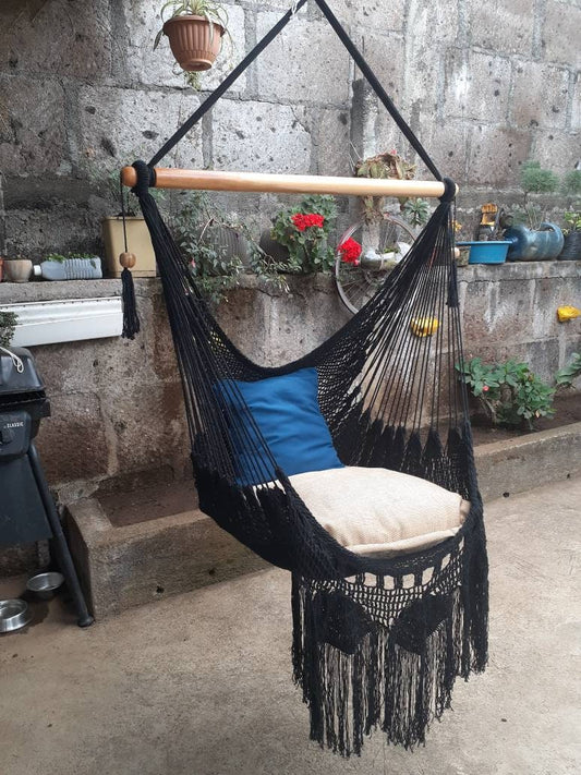 Shredded Black Hanging Chair - Natural Cotton | Columpiame