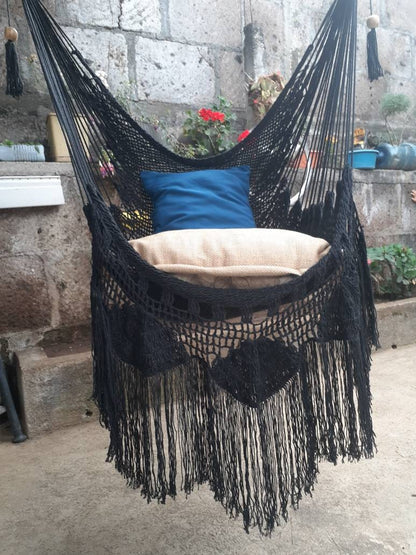 Shredded Black Hanging Chair - Natural Cotton | Columpiame
