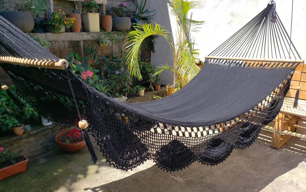 Black Magic Hammock with Wood - Natural Cotton | Columpiame