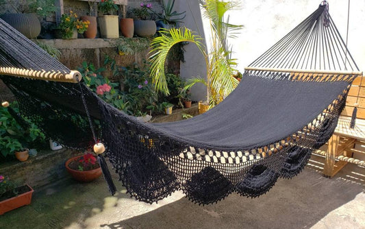 Black Magic Hammock with Wood - Natural Cotton | Columpiame