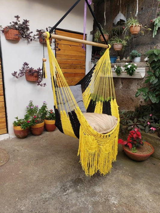 Black and Yellow Hanging Chair Easy to Transport - Natural Cotton | Columpiame