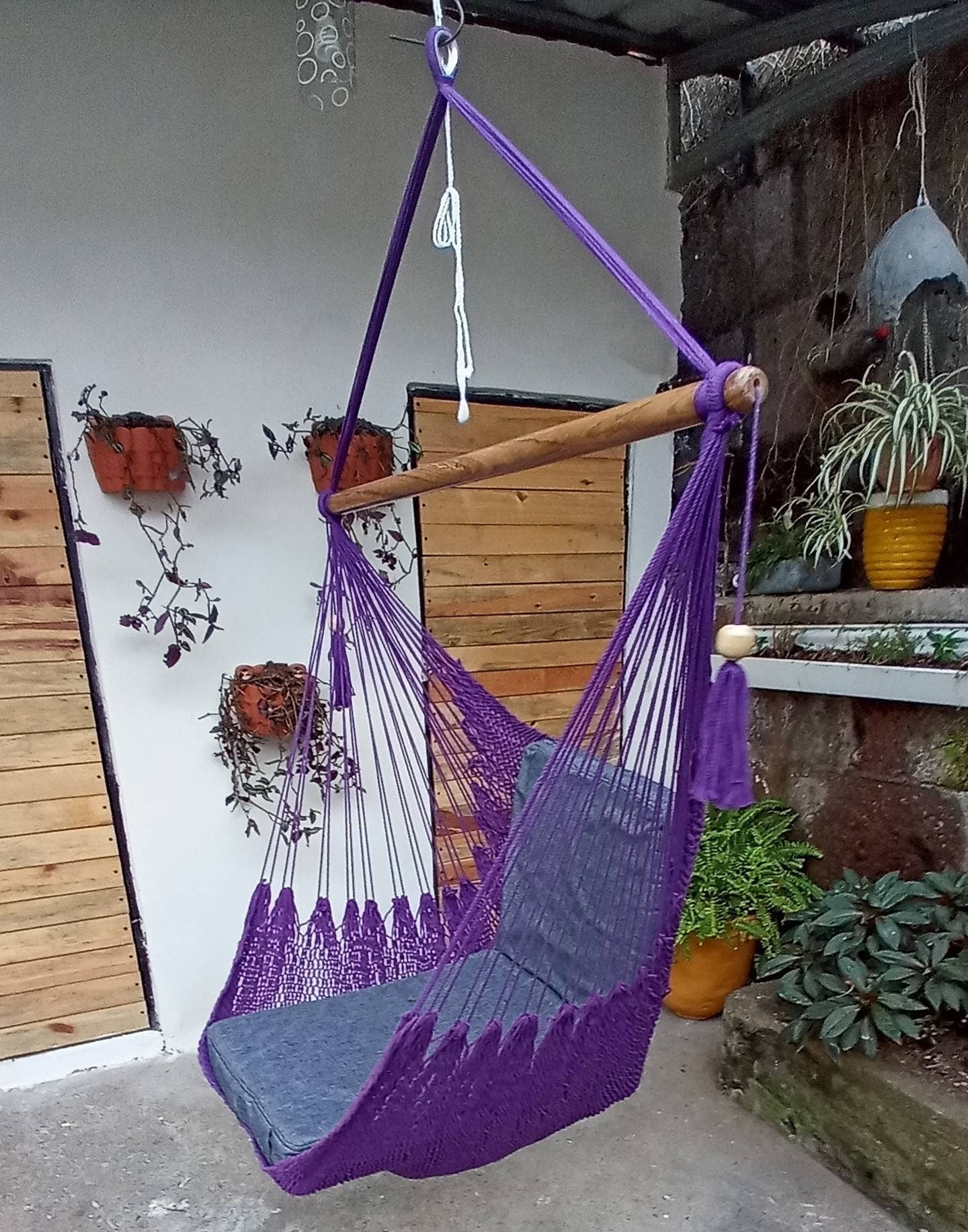 Purple Hanging Chair - Natural Cotton & Wood | Columpiame