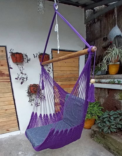 Purple Hanging Chair - Natural Cotton & Wood | Columpiame