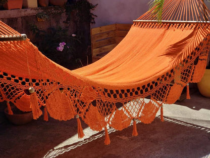 Orange Hammock with Wood - 100% Natural Cotton | Columpiame