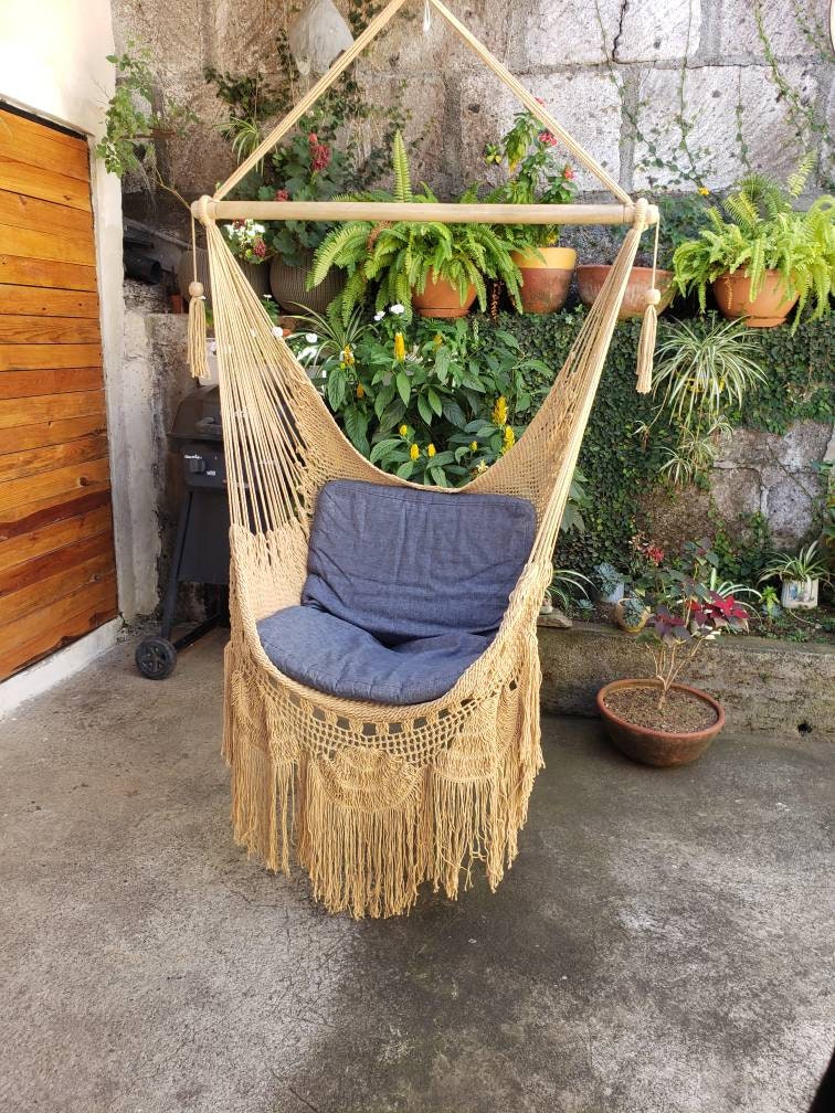 Shredded Khaki Hanging Chair - Natural Cotton | Columpiame
