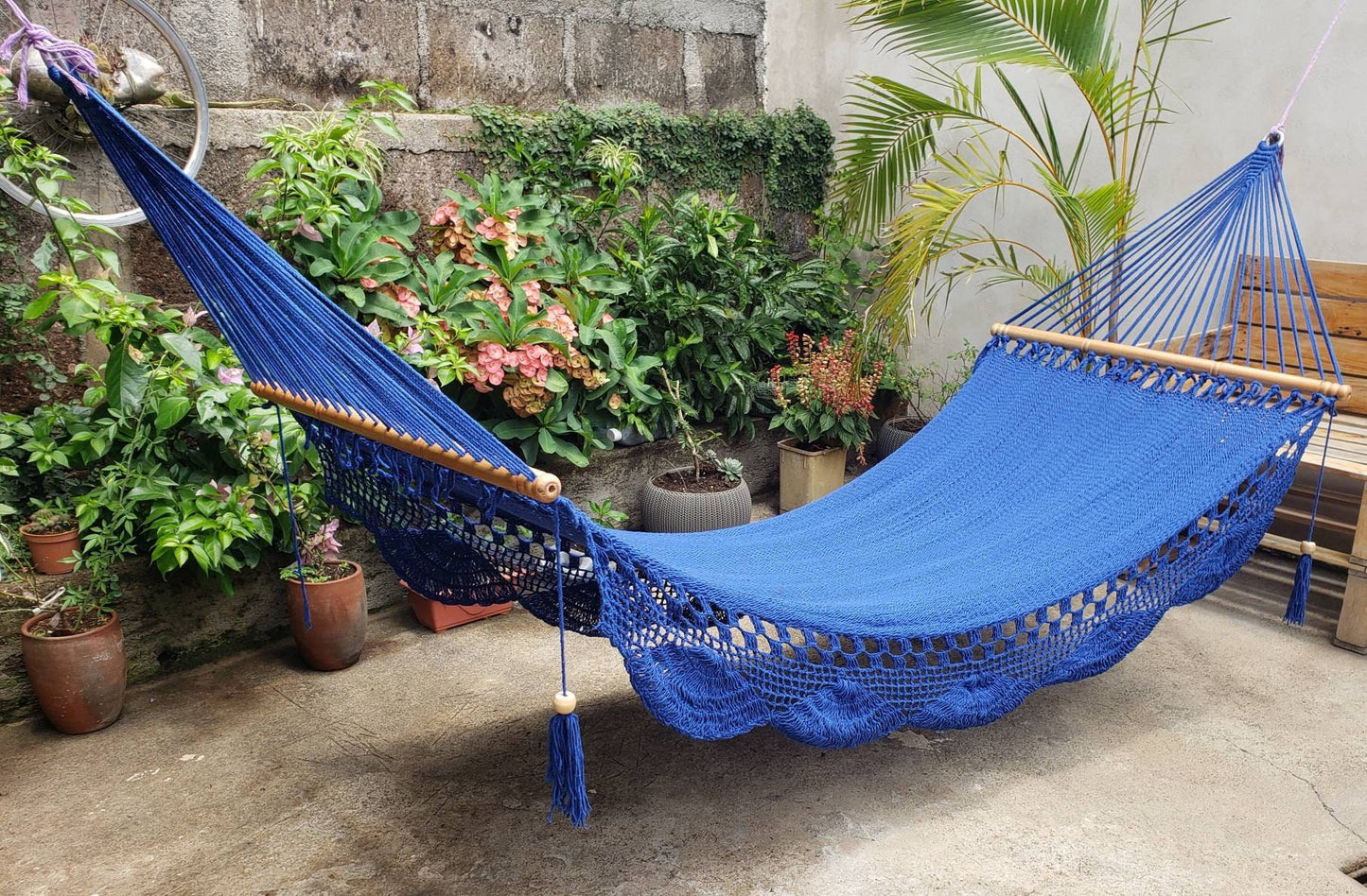 Blue Hammock with Wood - 100% Natural Cotton | Columpiame