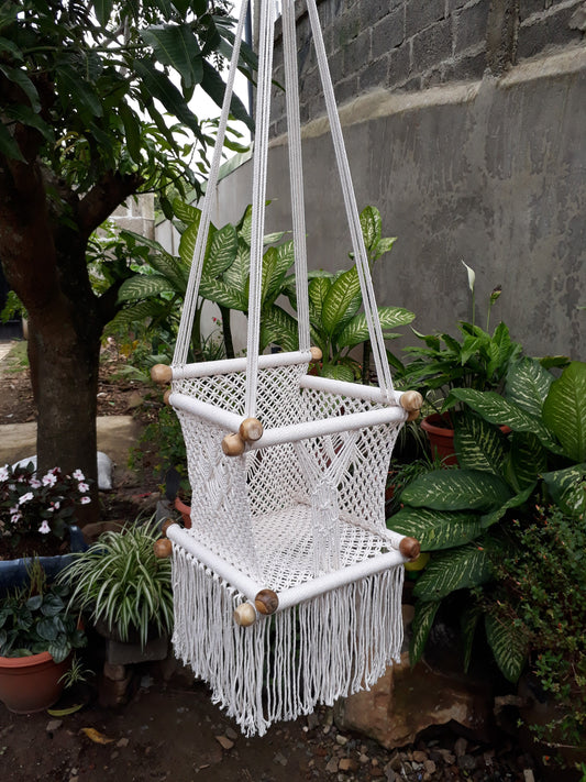 Beige Baby Hanging Chair - Natural Cotton & Wood | Columpiame