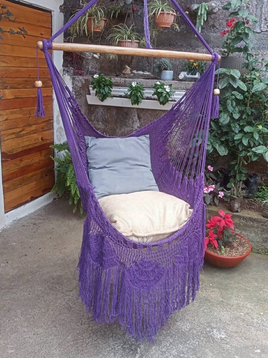 Shredded Purple Hanging Chair - Natural Cotton | Columpiame