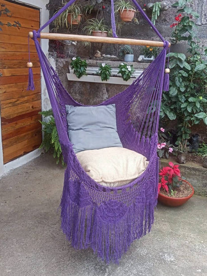 Shredded Purple Hanging Chair - Natural Cotton | Columpiame