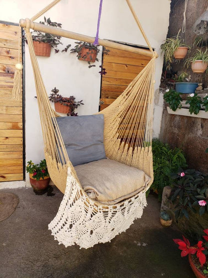 Khaki and White Hanging Chair - Natural Cotton | Columpiame