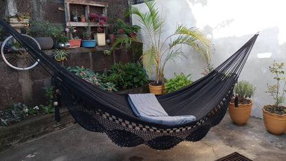 Black Hammock with Special Fringes Without Wood - Natural Cotton | Columpiame