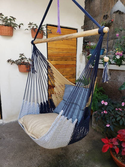 Khaki, Gray and Blue Hanging Chair - Natural Cotton | Columpiame