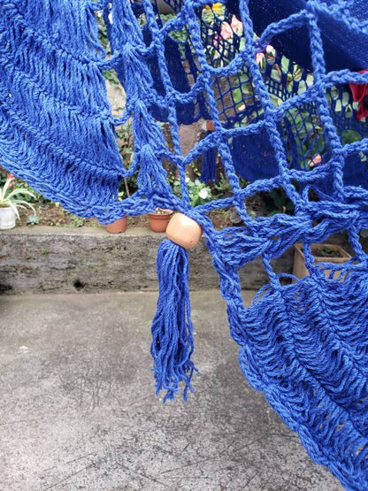 Blue Hammock Without Wood with Special Fringes - Natural Cotton | Columpiame