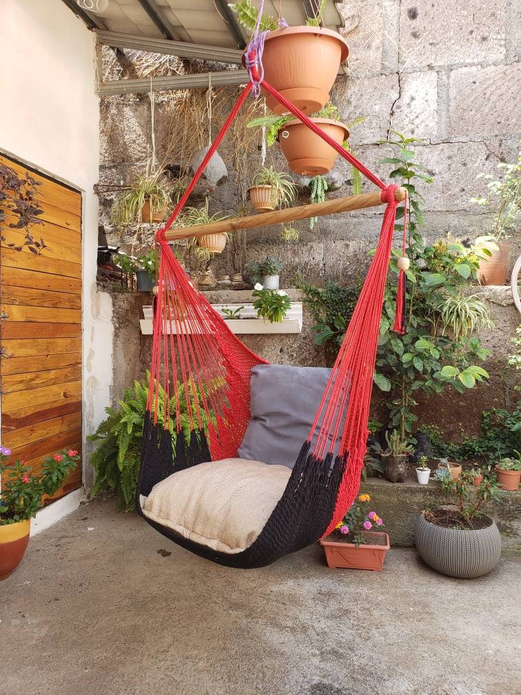 Black and Red Hanging Chair - 100% Natural Cotton | Columpiame