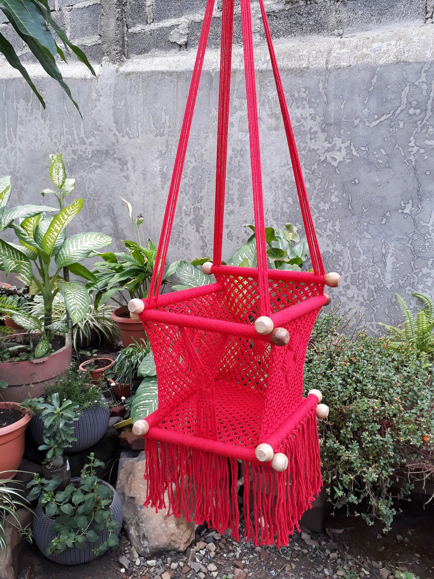 Red Baby Hanging Chair - Natural Cotton | Columpiame