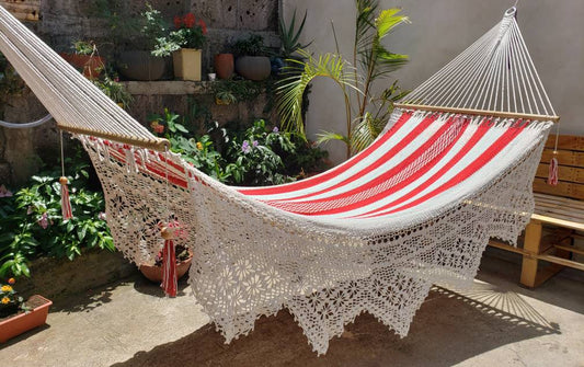 Red and Beige Hammock - 100% Natural Cotton | Columpiame